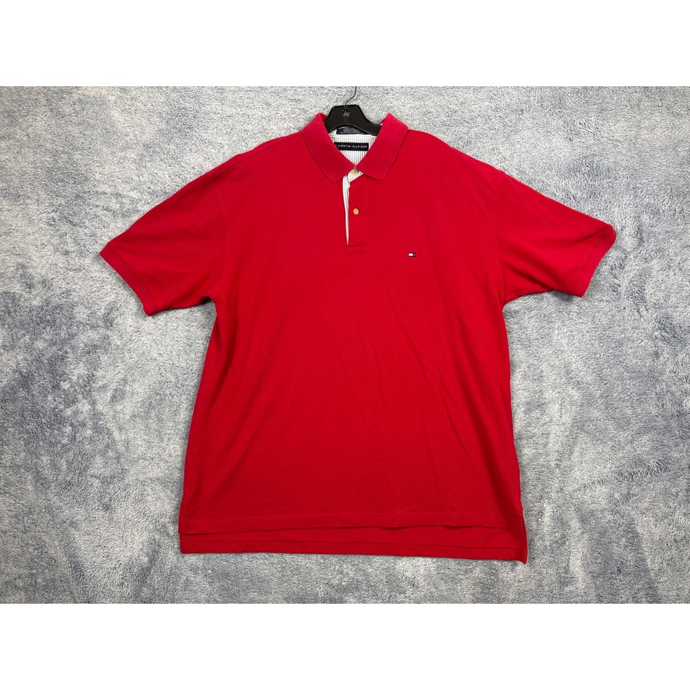 Tommy Hilfiger Mens XL Red Polo Shirt Cotton Pique Short Sleeve Logo